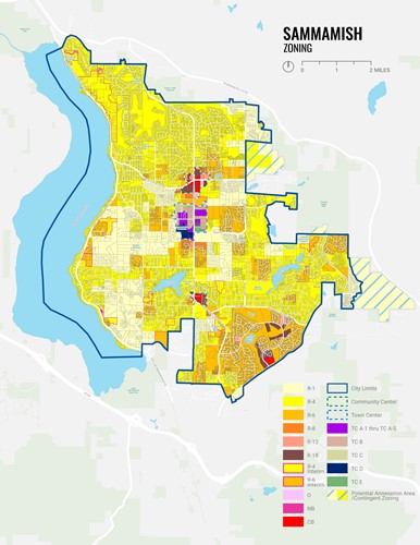 Sammamish zoning, showing most of the city is residentially zoned